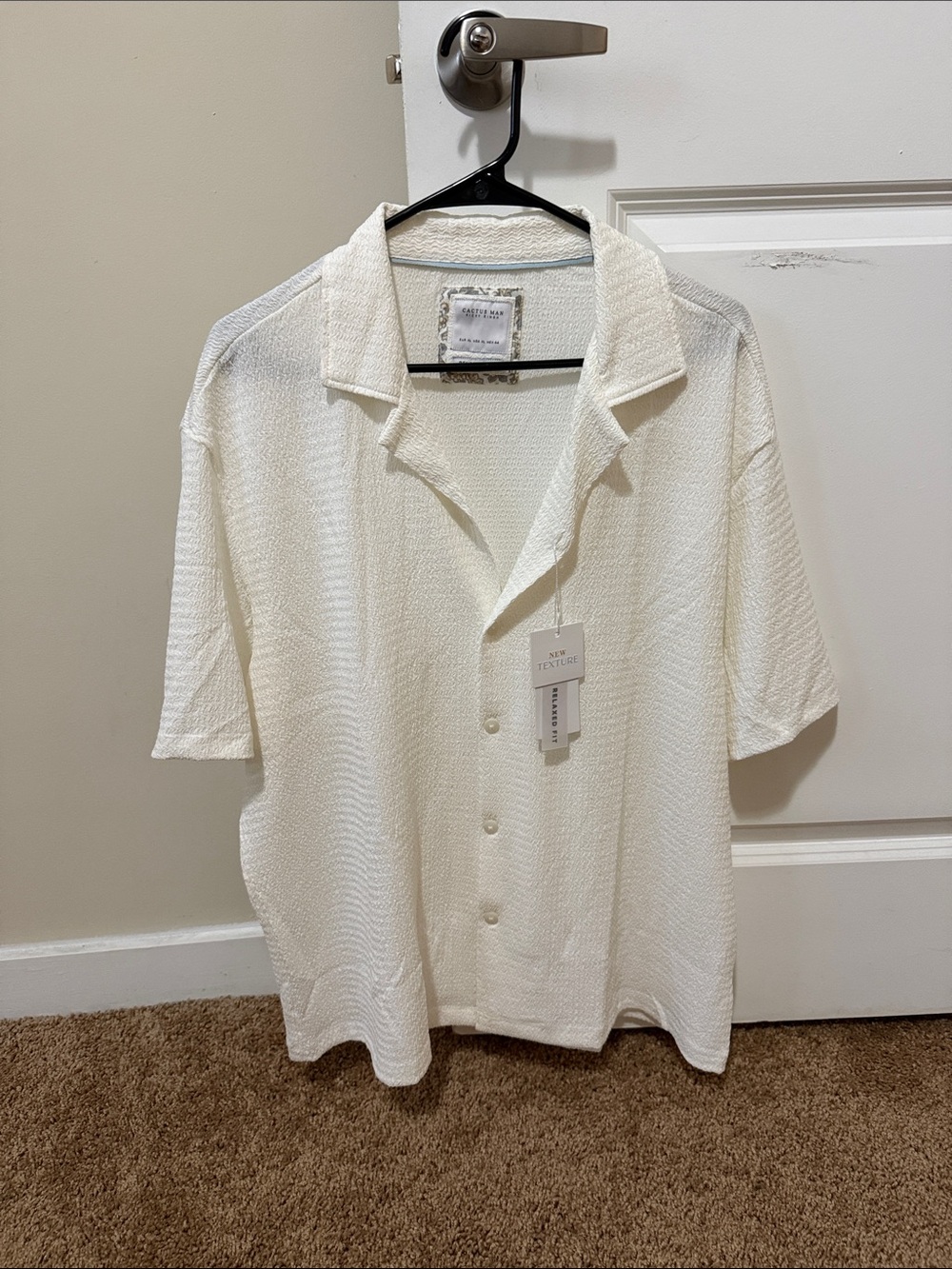 Men's Short-Sleeve Textured Shirt Jacket - White